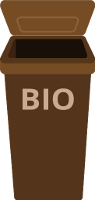 Ilustracja przedstawia górną część (klapę) brązowego pojemnika na odpady przeznaczonego do gromadzenia bioodpadów